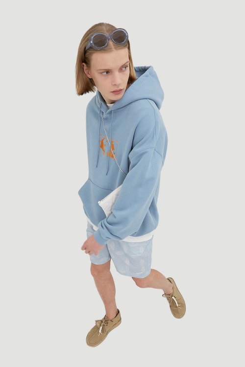 Square Graphic Hoodie_Blue Bell